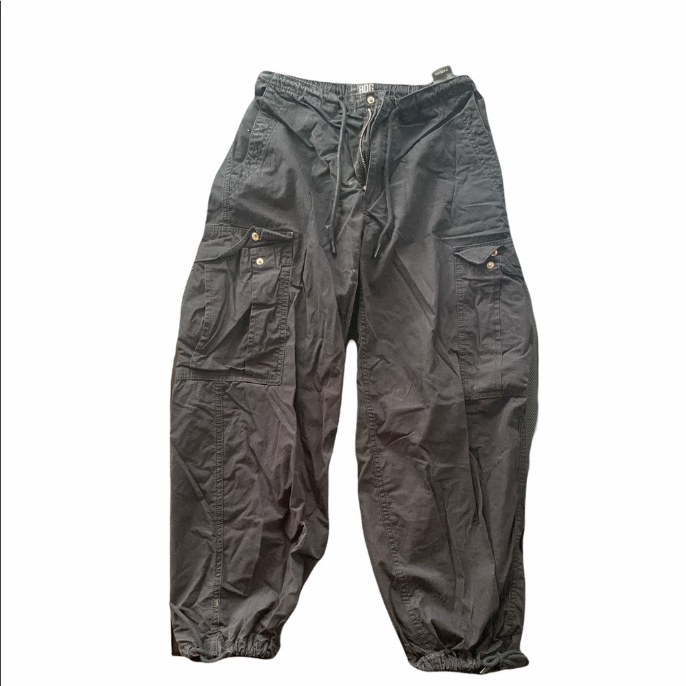 Black BDG High Rise Baggy Cargo Pants with Drawstring Waist and Ankles